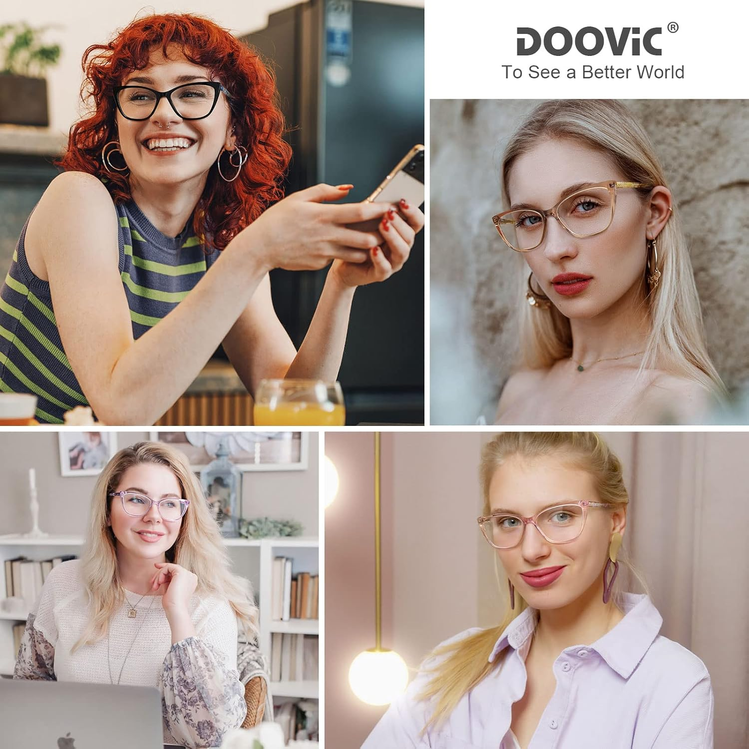 Doovic Computer Reading Glasses Blue Light Blocking anti Eyestrain Fashion Cat Eye Spring Hinge Readers for Women 2.0 Strength image number 6