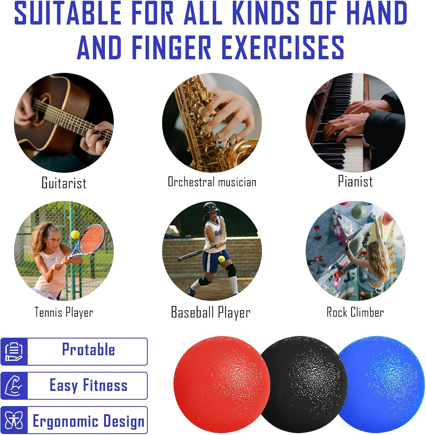 3 Pack Stress Balls for Adults, Squeeze Balls for Hand Therapy, Hand Strengthening Devices with Different Resistance Levels for Finger Forearm Wrist Exercise Relaxation and Pain Relief-4