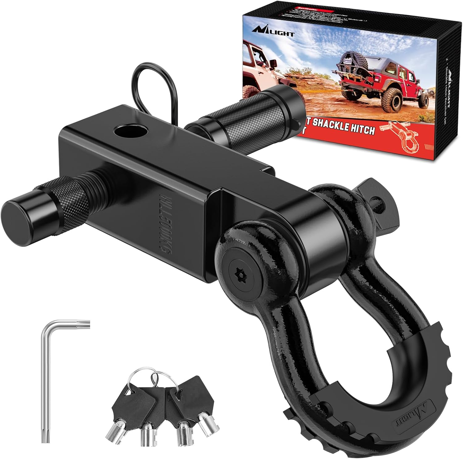 Nilight Shackle Hitch Receiver 2Inch 45000 Lbs Breaking Strength 3/4" D Ring Shackle W/Trailer Hitch Pin Heavy Duty Solid Recovery Towing Kit for Trucks Jeeps Off-Road