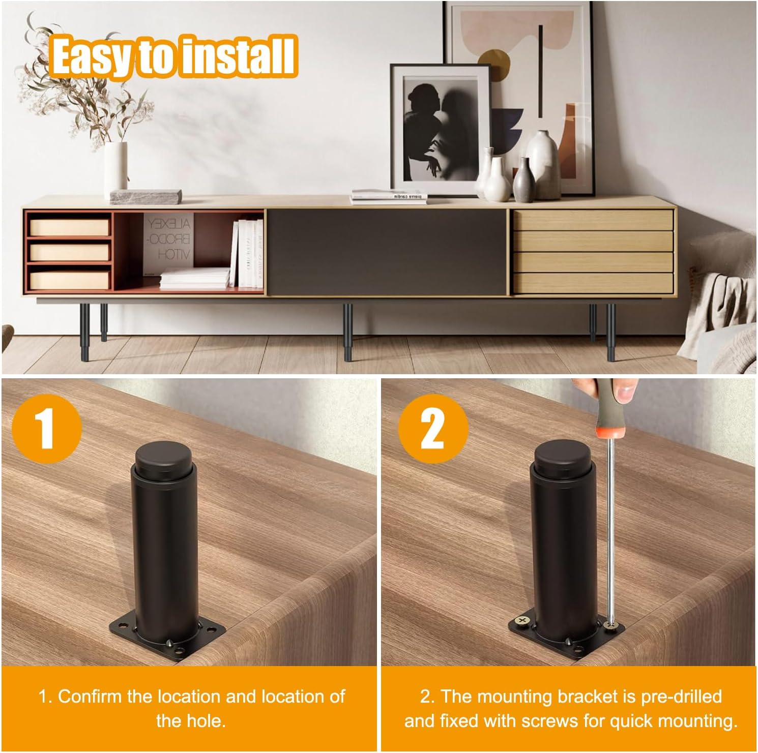 EDINNO Adjustable Furniture Legs, 4 Pcs Retractable 12-18 Cm Adjustable Metal Furniture Legs, Table Legs with 18 Screws, Modern Metal Sofa Legs, Suitable for Kitchen, Sofa, Table, Chair, Household