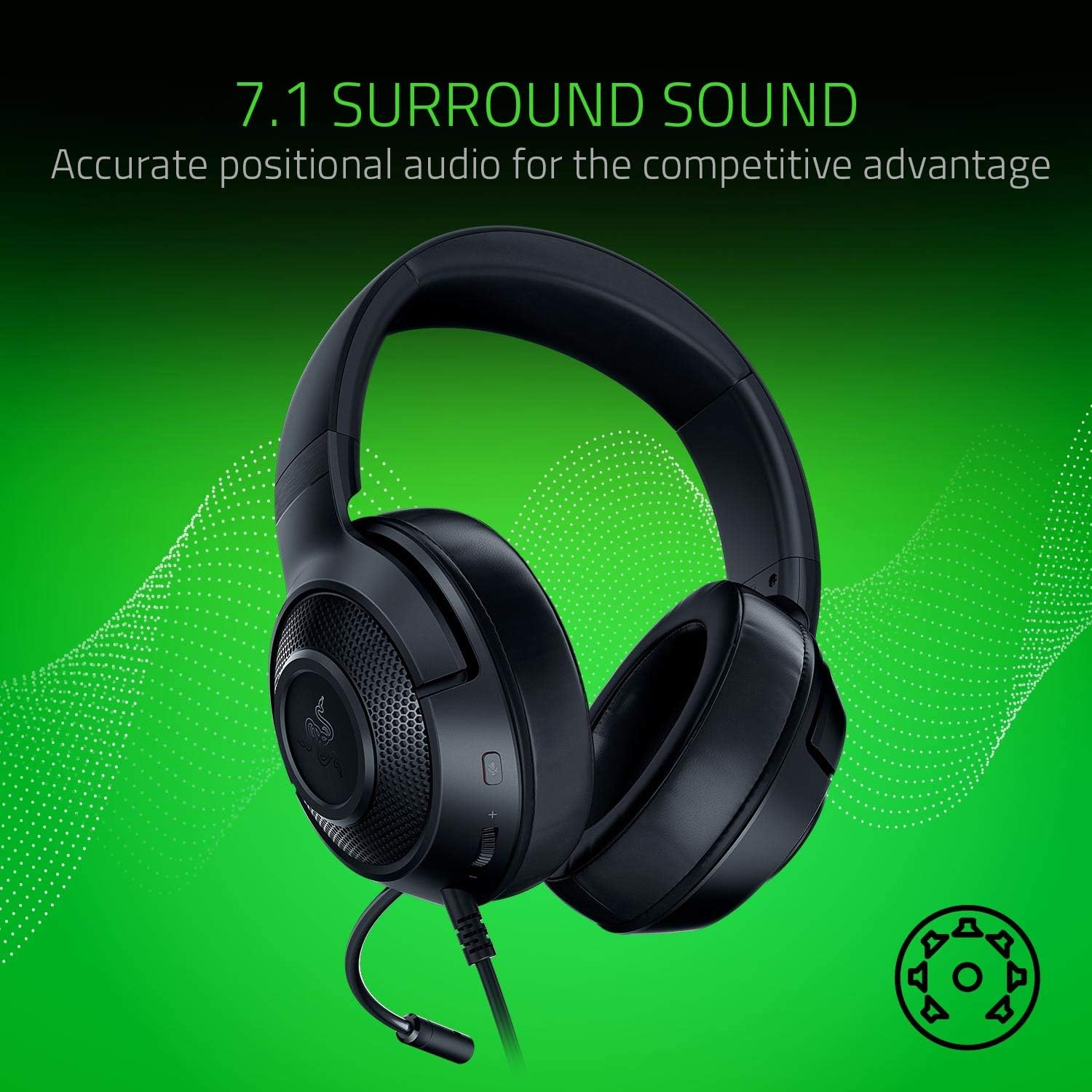 Razer Kraken X Ultralight Gaming Headset: 7.1 Surround Sound - Lightweight Aluminum Frame - Bendable Cardioid Microphone - for PC, PS4, PS5, Switch, Xbox One, Xbox Series X|S, Mobile - Black image number 3
