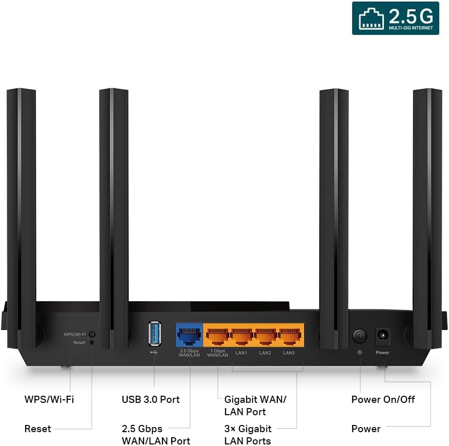 Tp-Link AX3000 Multi-Gigabit Wi-Fi 6 Router with 2.5G Port, Dual-Band, Onemesh&trade; /VPN Supported, USB 3.0 Port, Qualcomm CPU, Ideal for Gaming Xbox/Ps4/8K Steam, Tp-Link Homeshield (Archer AX55 Pro) image number 3