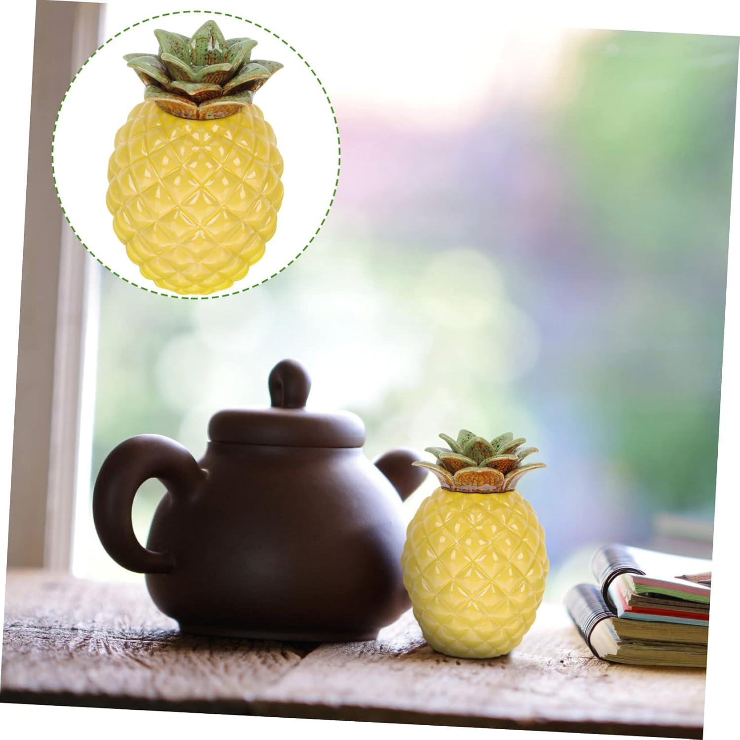 GOOHOCHY Ceramic Tea Airtight Jar Pineapple Shape Sealing Canister with Lid Portable Tea Storage Box for Travel Home Office Kitchen Organizer Food Jar image number 2