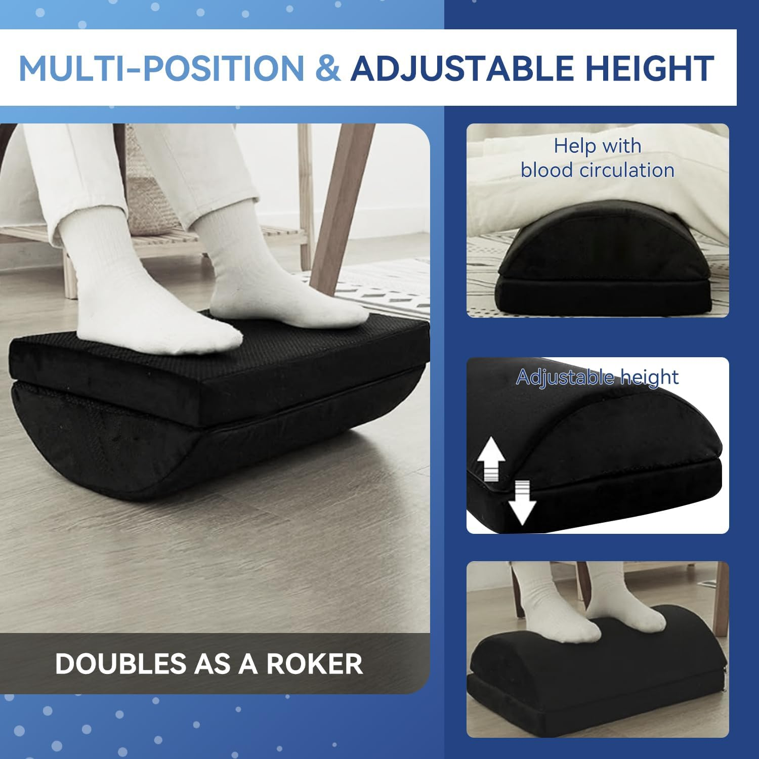Foot Rest Cushion, 3IN1 Ergonomic under Desk Foot Pillow, Adjustable Detachable Comfort Foot Stool for Gaming, Office and Home image number 3