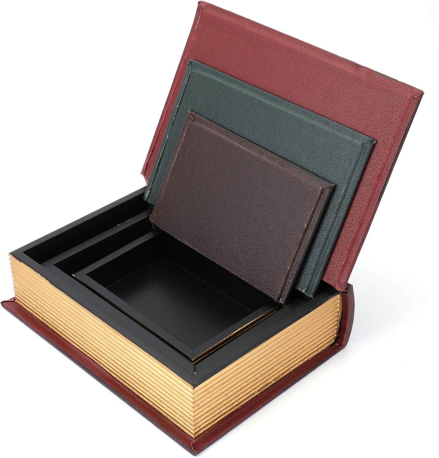 Tosnail 3 Pack Decorative Book Boxes Wooden Antique Book Decorations Vintage Book Storage Box image number 3