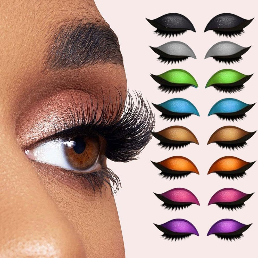 8 Pairs Lazy Eye Shadow Eyelash Patch, Eyeshadow Tape, Beauty Fashion Eyelid Line Sticker,Glitter Eyeshadow Sticker with Lashes, Easy to Apply Eye Shadow and Eyelash in One,