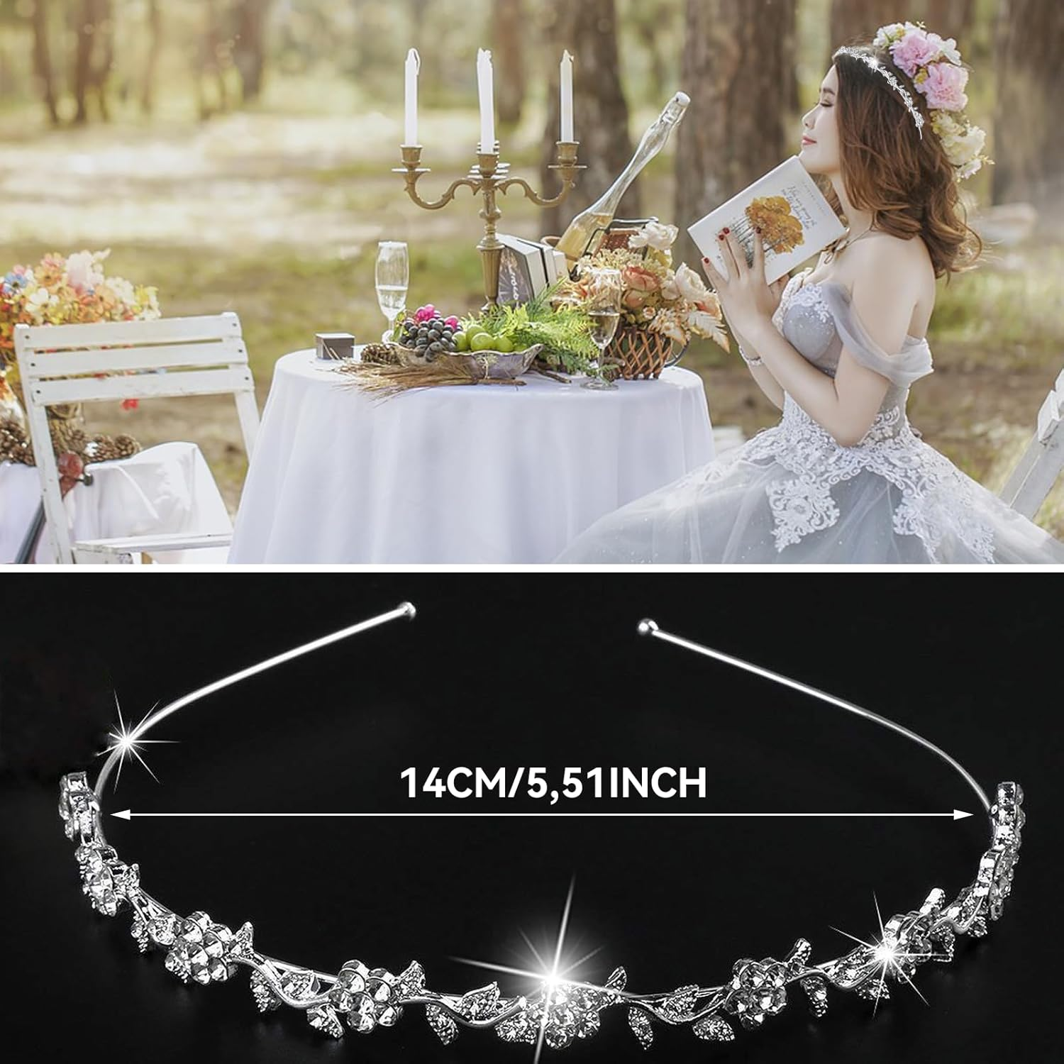 Whaleo Bridal Hair Accessories Wedding Bridal Jewellery Hair Accessories Silver Headband Women'S Elegant Headband Rhinestone Hair Accessories for Women Headband Women'S Glitter for Wedding Party