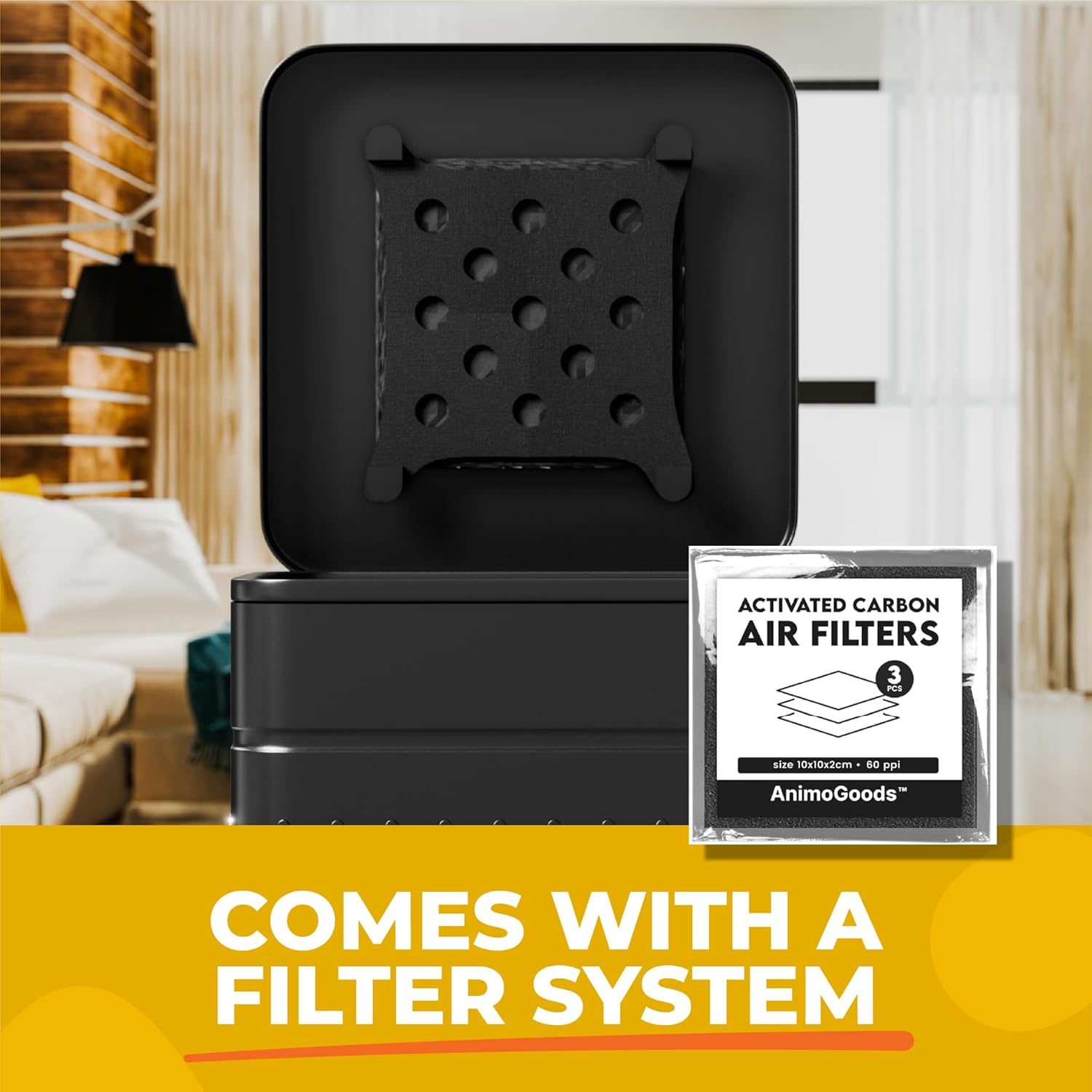 Animogoods&trade; Stainless Steel Poop Bin for outside - Small Outdoor Trash Can with Lid - Dog Waste Container - Odor Eliminator - Includes 3 Filters