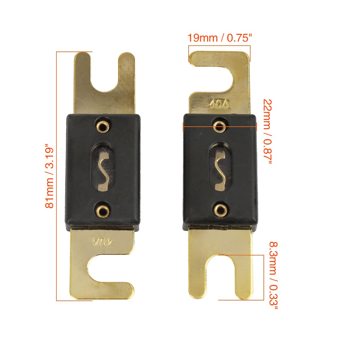 X AUTOHAUX 5 Pcs ANL Fuses 40 Amp Gold Tone Plated Fuse for Car Audio System