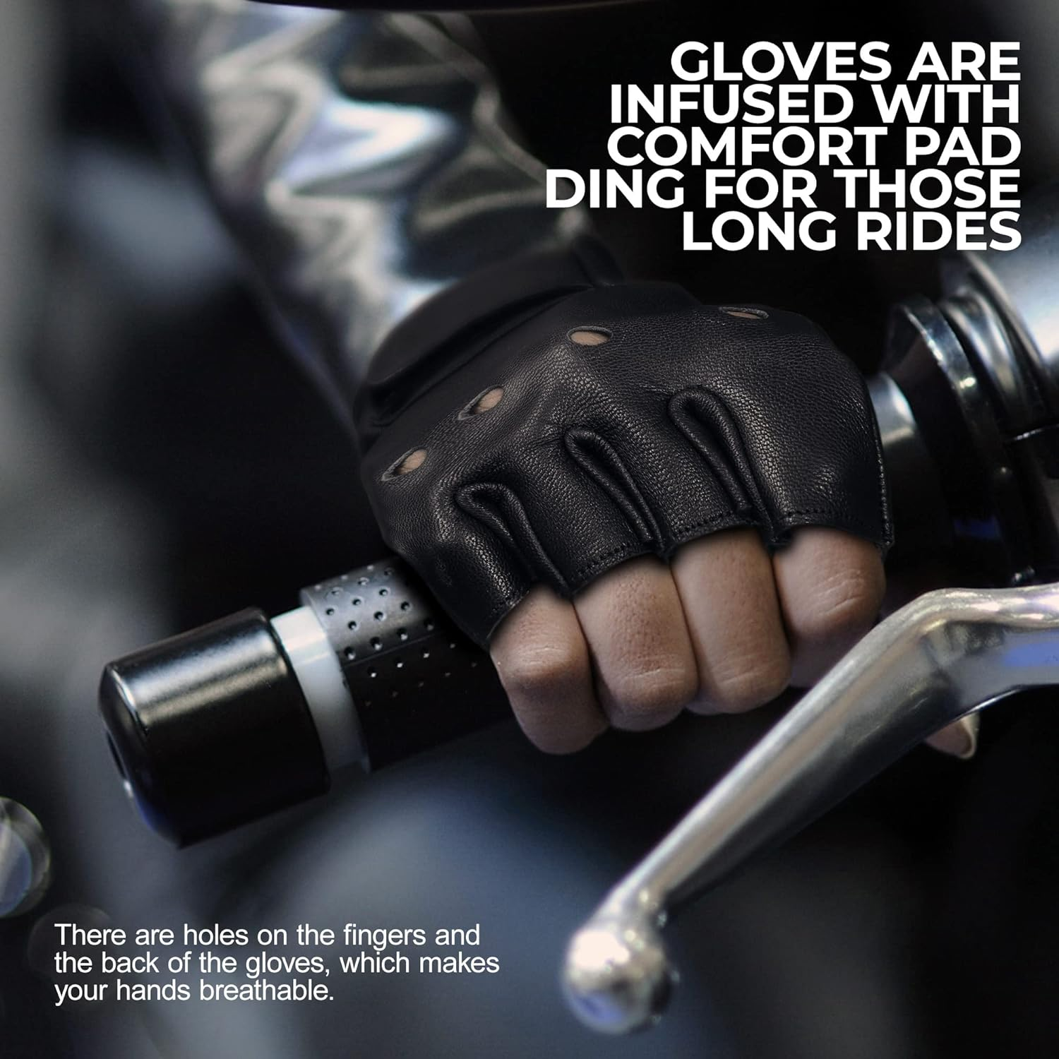 Leather Half Finger Cycling Wheelchair Gym Bus Driving Weight Lifting Glove image number 1