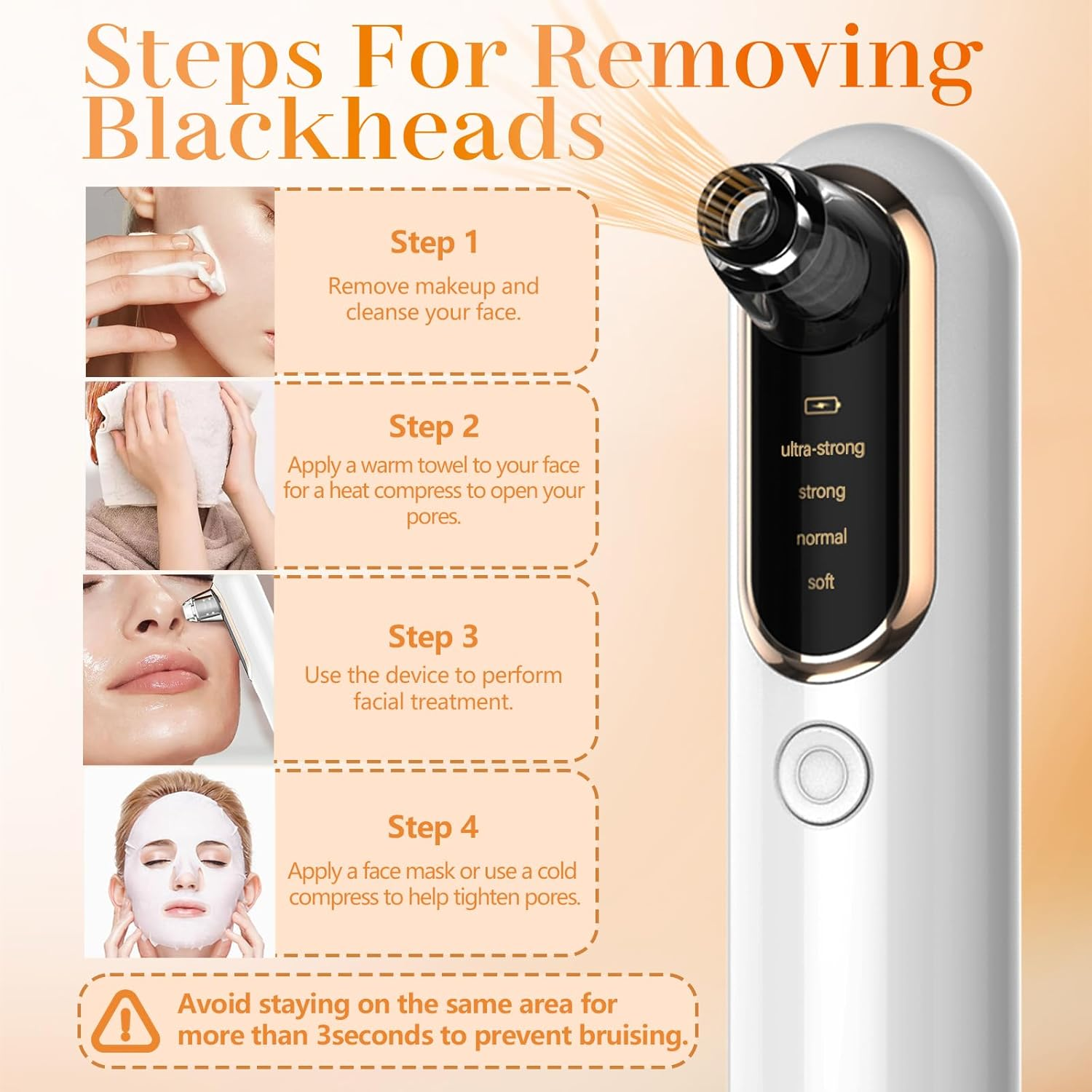 Blackhead Remover Vacuum Pore Extractor - Face Blackhead Extractor Pimple Extractor Skin Tag Remover Tool Pore Cleaner with USB Charge 4 Modes 5 Suction Heads image number 5