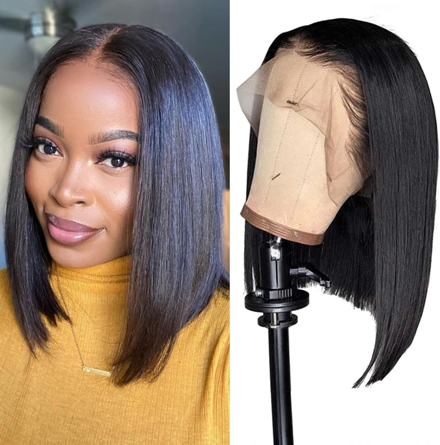 16 Inch Natural Brazilian Wig 13X4 Lace Front Bob Wig Human Hair Straight Brazilian Virgin Natural Straight Bob Lace Front Wig image number 5