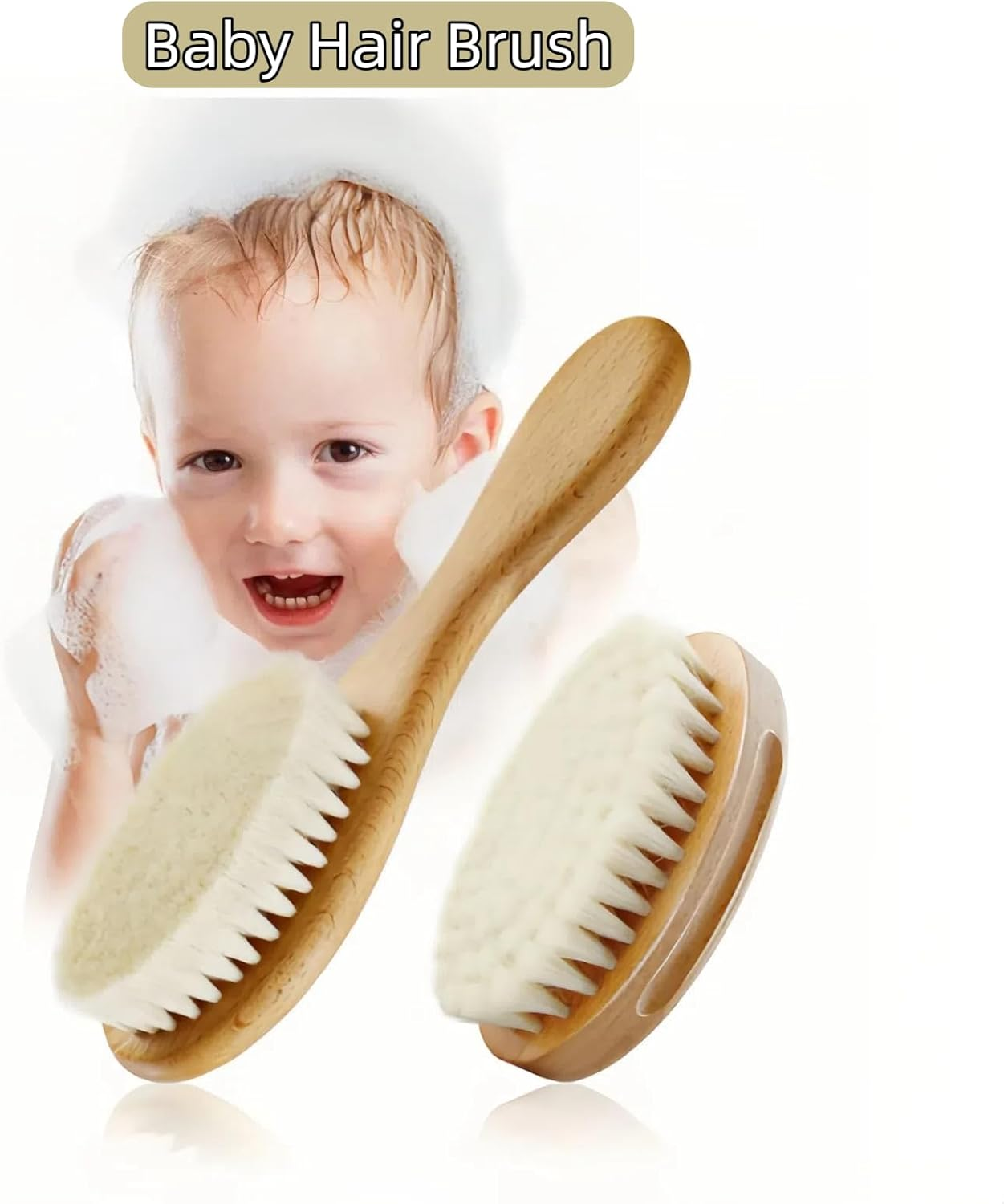 Baby Hair Brush, Wood Handle Goat Bristles Brush and Oval Natural Wool Comb for Newborns & Toddlers, Good for Cradle Cap Brush 2PCS image number 6