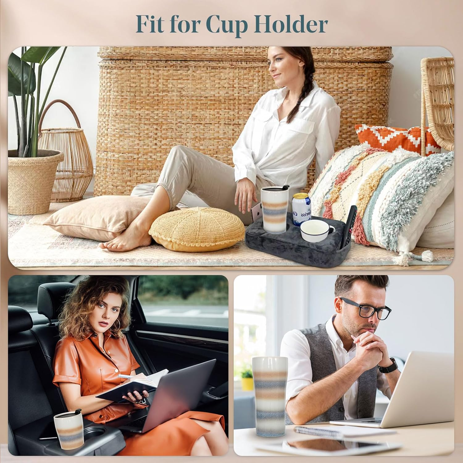 Kopmath Double Wall Ceramic Coffee Mug with Lid, 15Oz Large Travel Coffee Mug, Splash Resistant, Dishwasher Microwave Safe, Fit for Cup Holder, Insulated Cup, Keep Coffee Flavor, Gift - Blue-Orange image number 4