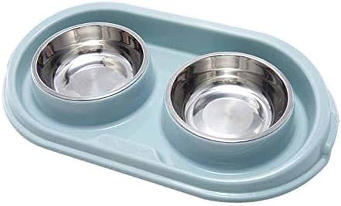 MXCELL Double Dog Cat Food Bowls, Stainless Steel Pet Bowls Dog Water Bowls with No-Spill and Non-Skid PP Station, Food Water Feeder for Cats and Small Dogs
