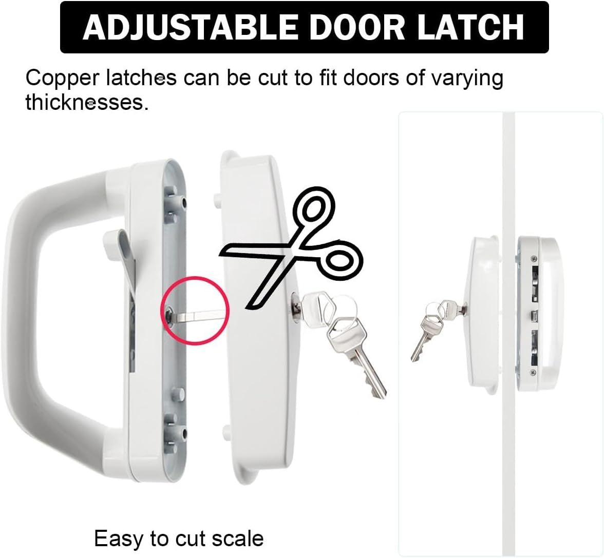 Sliding Patio Door Handle Set Mortise Lock Suitable for Sliding Glass Patio Door Keyed White - White, With Key image number 2