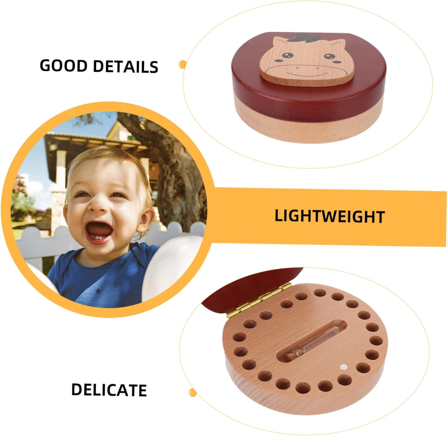 Wooden Tooth Keepsake Box First Tooth Holder with Tweezers and Fetal Hair Storage Memory Organizer for Boys image number 2