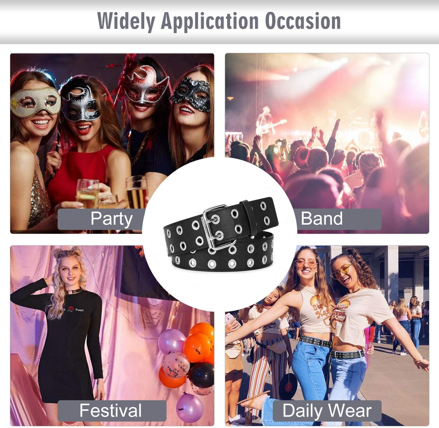 Double Grommet Belt PU Leather Double Prong Belt Buckle for Women Men Jeans by WERFORU - - Suit for Pant below 34" image number 2