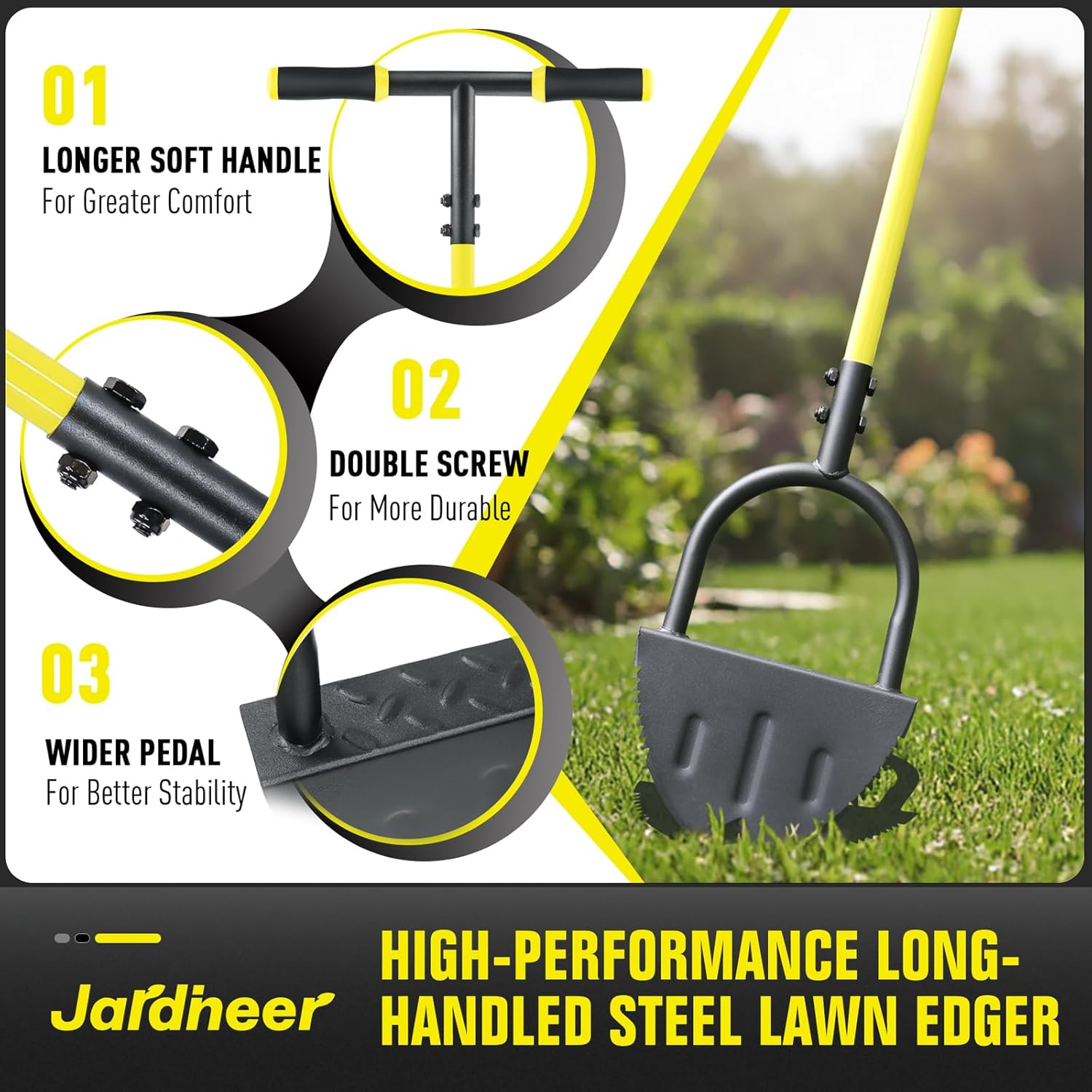 Jardineer Edger Lawn Tool Long Handle, Upgraded Manual Grass Edger with Double V-Shaped Serrated Edge Blade and Wide Footplate, Edgers for Landscaping Yard Maintenance image number 5