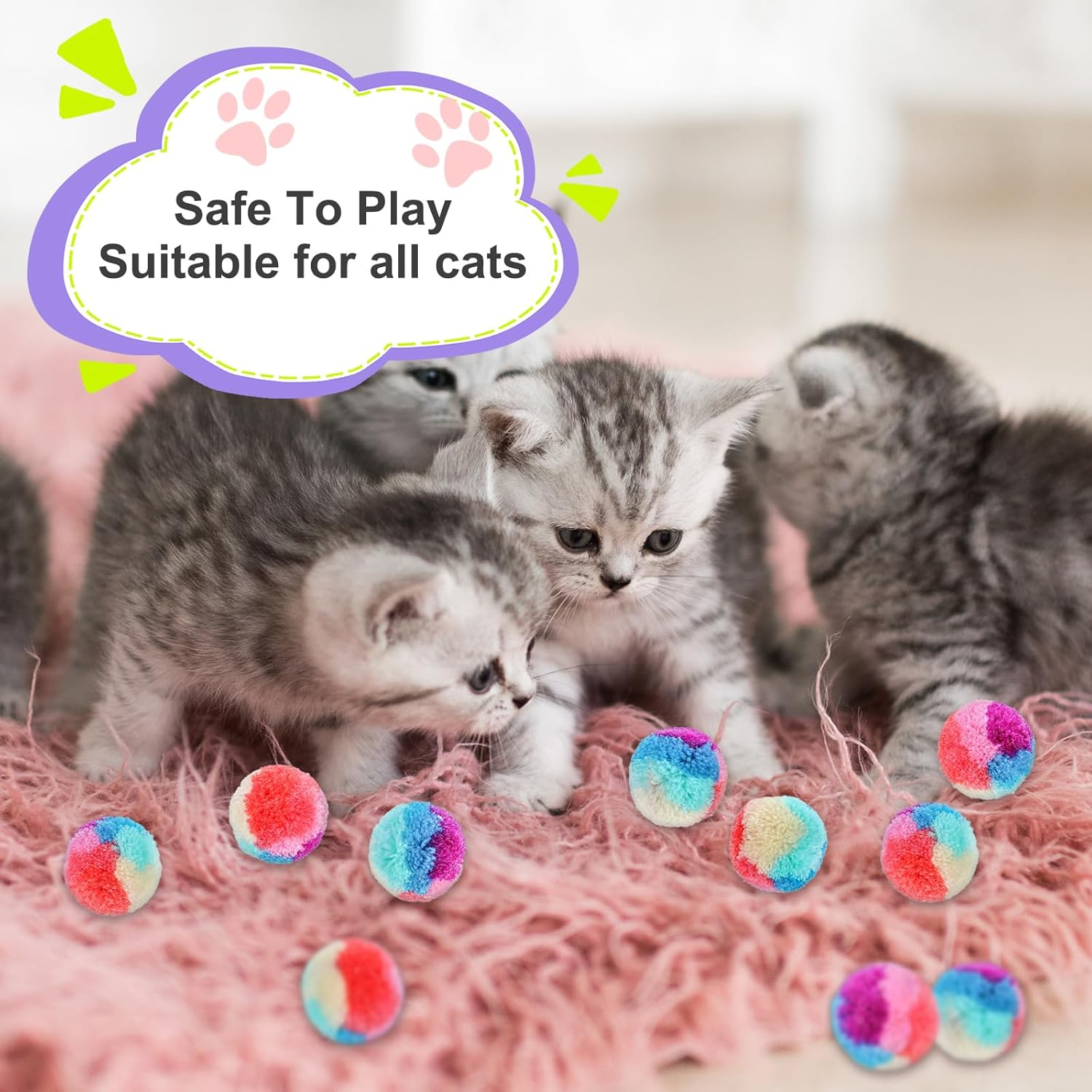 30PCS Cat Toys Balls 1.2'' Pom Pom Balls, Interactive Christmas Yarn Puff Cat Ball Pet Toys, Rainbow Small Plush Kitty Soft Balls, Training Fuzzy Cat Balls for Exercise and Entertainment, Multicolor image number 5
