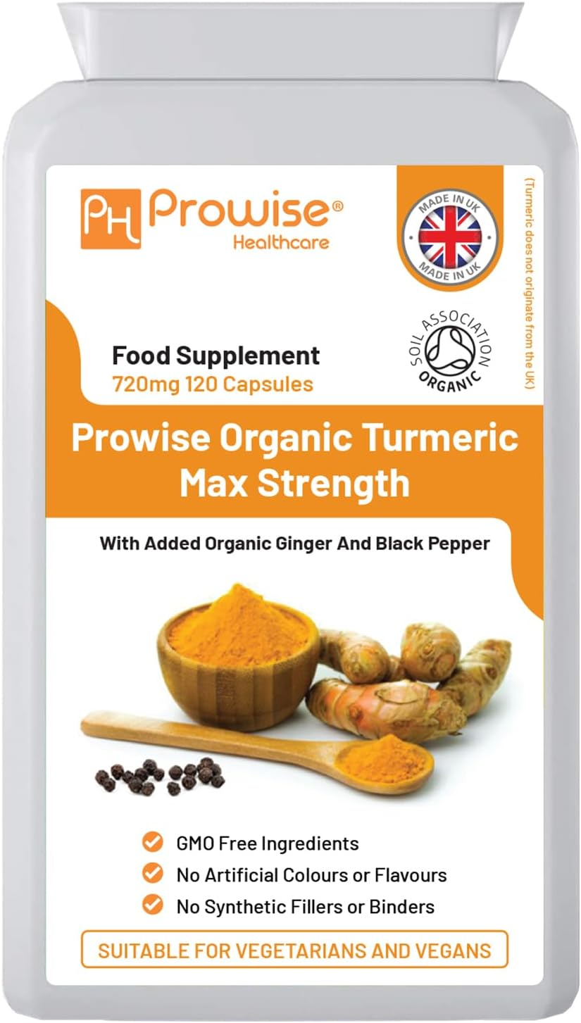Turmeric Curcumin 720Mg - 120 Capsules | Organic Turmeric and Black Pepper Capsules High Strength | Vegan & Vegetarian Turmeric Supplements by Prowise Healthcare image number 1
