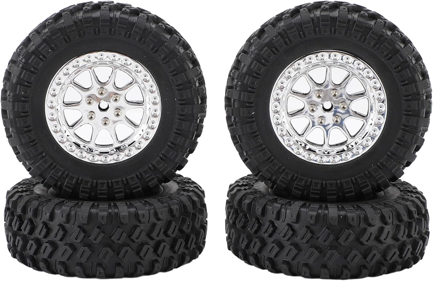 RC Truck Wheel Tires, Rubber Tires, Designed for MN82 and LC79 RC Cars. Stylish and Slick, Enhance Your Racing Experience with Ease of Use for Installation and Replacement (Silver) image number 4