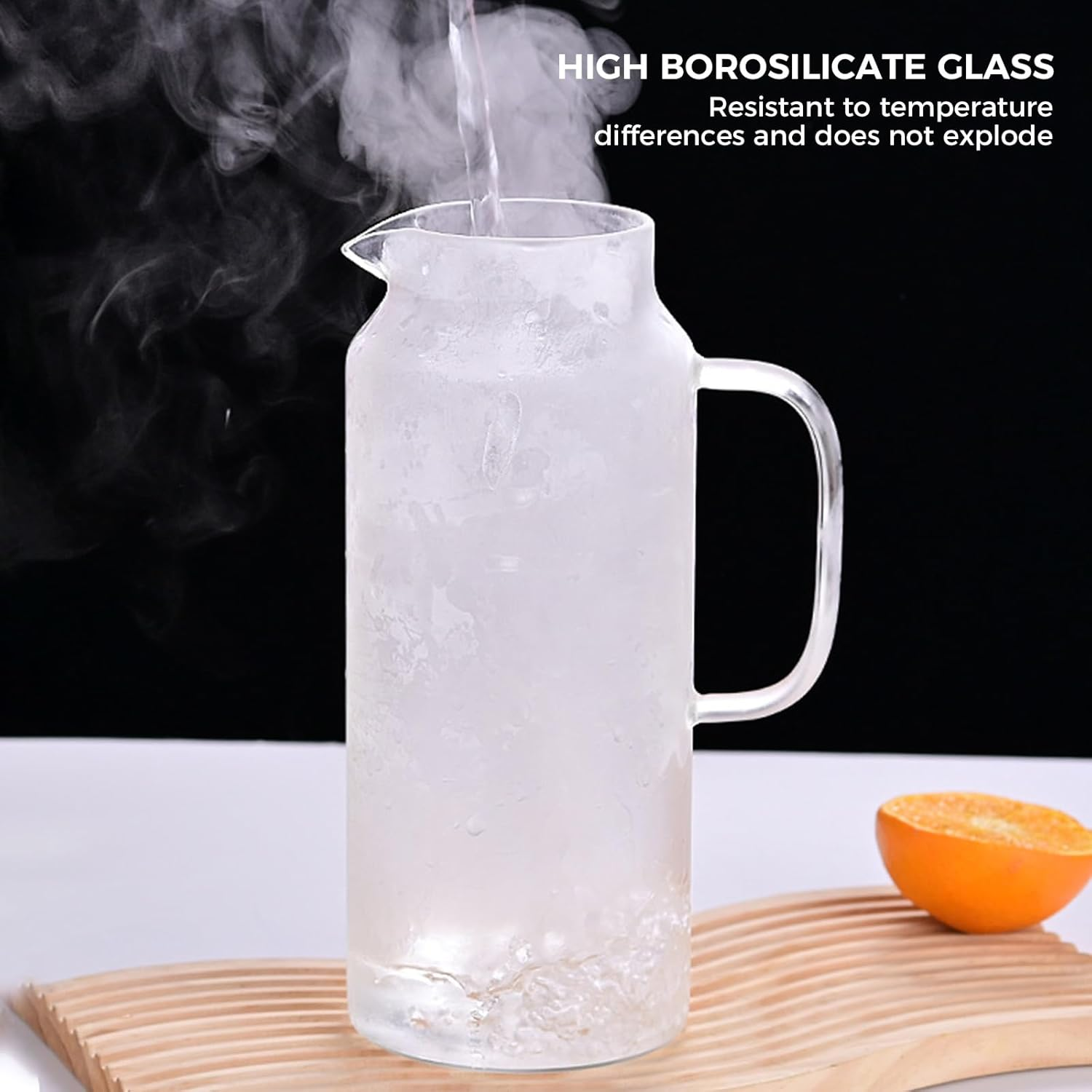2L 68 Oz G Glass Water Jar with Lid and Handle, Refrigerator Jar, Iced Tea and Homemade Juice Jar, Heat-Resistant Borosilicate Glass Hot/Cold Water Jar. image number 5