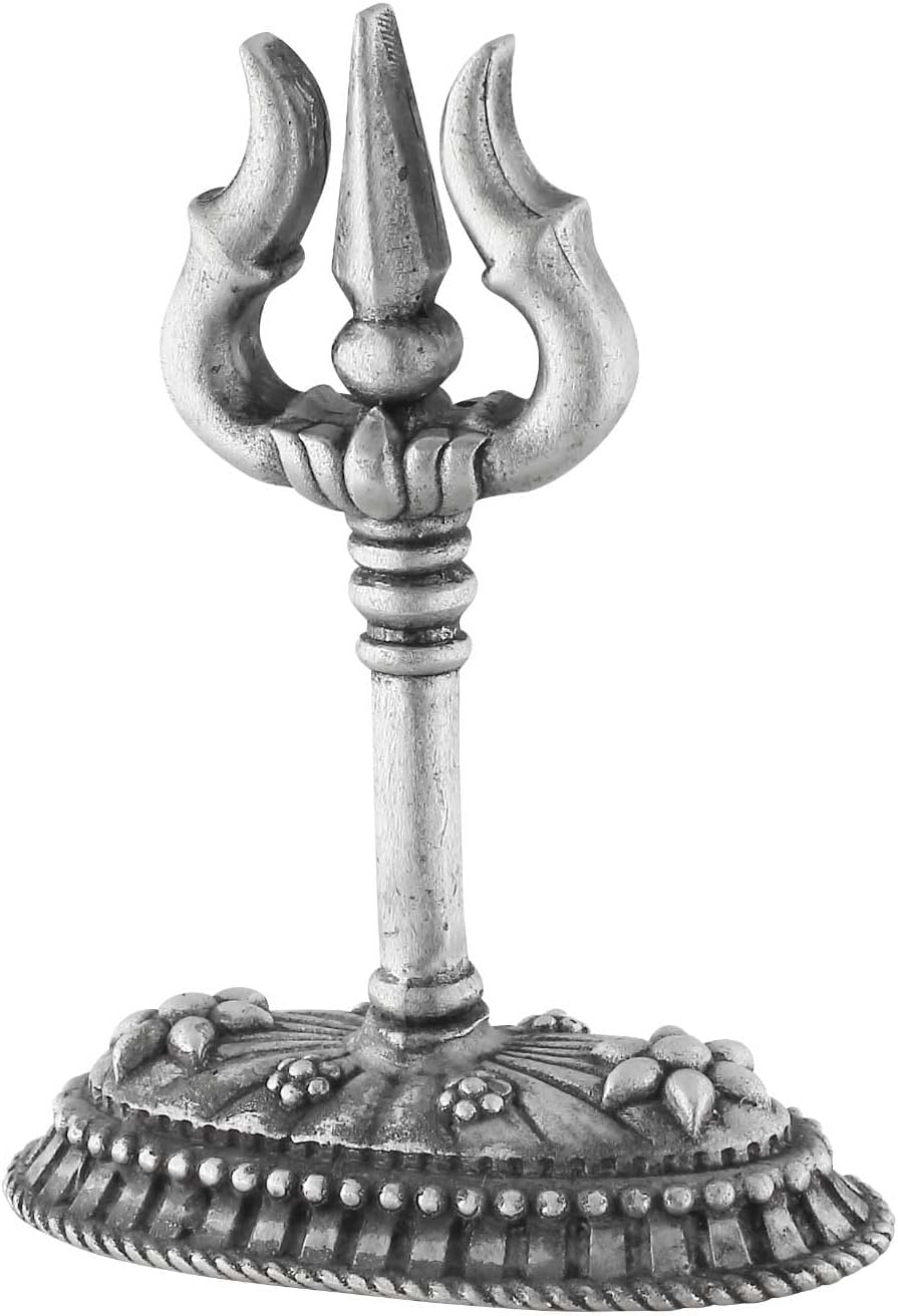 CARATCAFE Silver Trishul for Pooja Trident with Stand for Car Dashboard, Home & Office Use. Made in Pure 925 Solid Chandi 5 Cm. Hallmark Certified Gift Article for All Occasions & Festivals image number 2