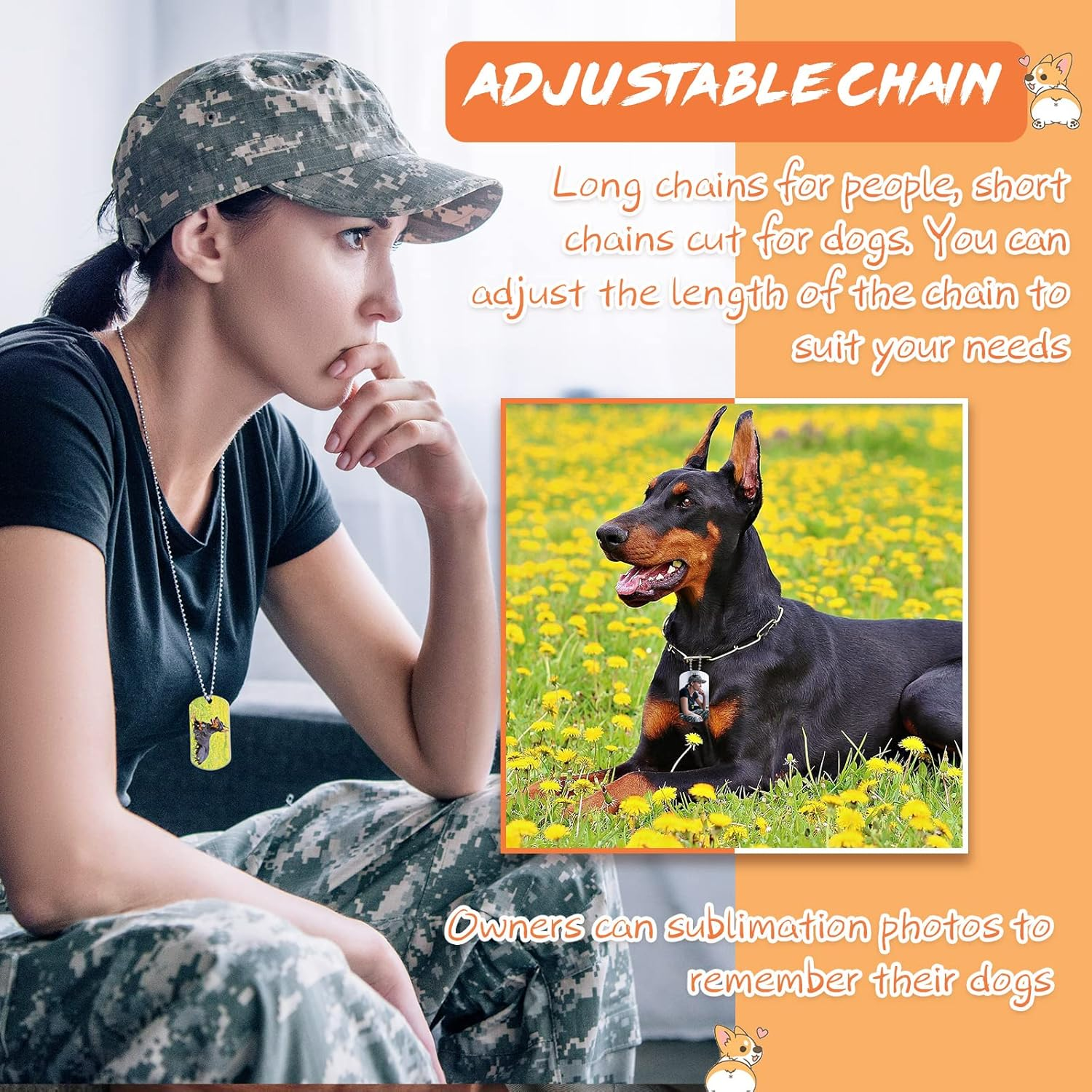 Sublimation Blank Dog Tag Set Aluminum White Stamping Tag Pendants Double Sided Blank Metal Tags with Military Silicone Dog Tag Silencer 23.6 Inch Dog Tag Chain for DIY (6 Sets) image number 5