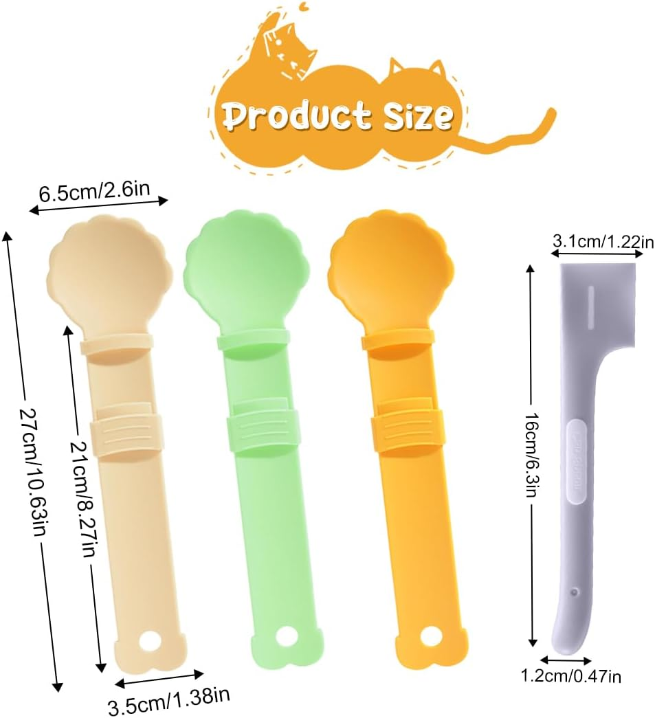 Zayookey 4Pcs Cat Strip Feeders Set,Cat Wet Treat Spoon Squeeze,Spatula Pet Can Opener,Multifunctional Flower Shape Cat Food Dispenser Sliding Happy Spoon for Cats image number 5