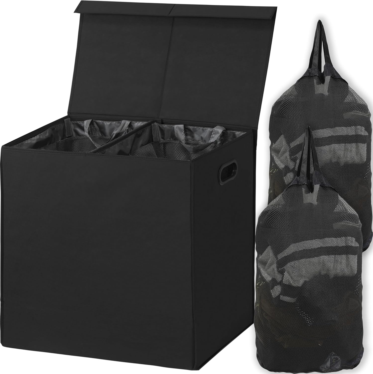 Simple Houseware 110L Double Laundry Hamper with Lid, Handle and Removable Laundry Bags, Black