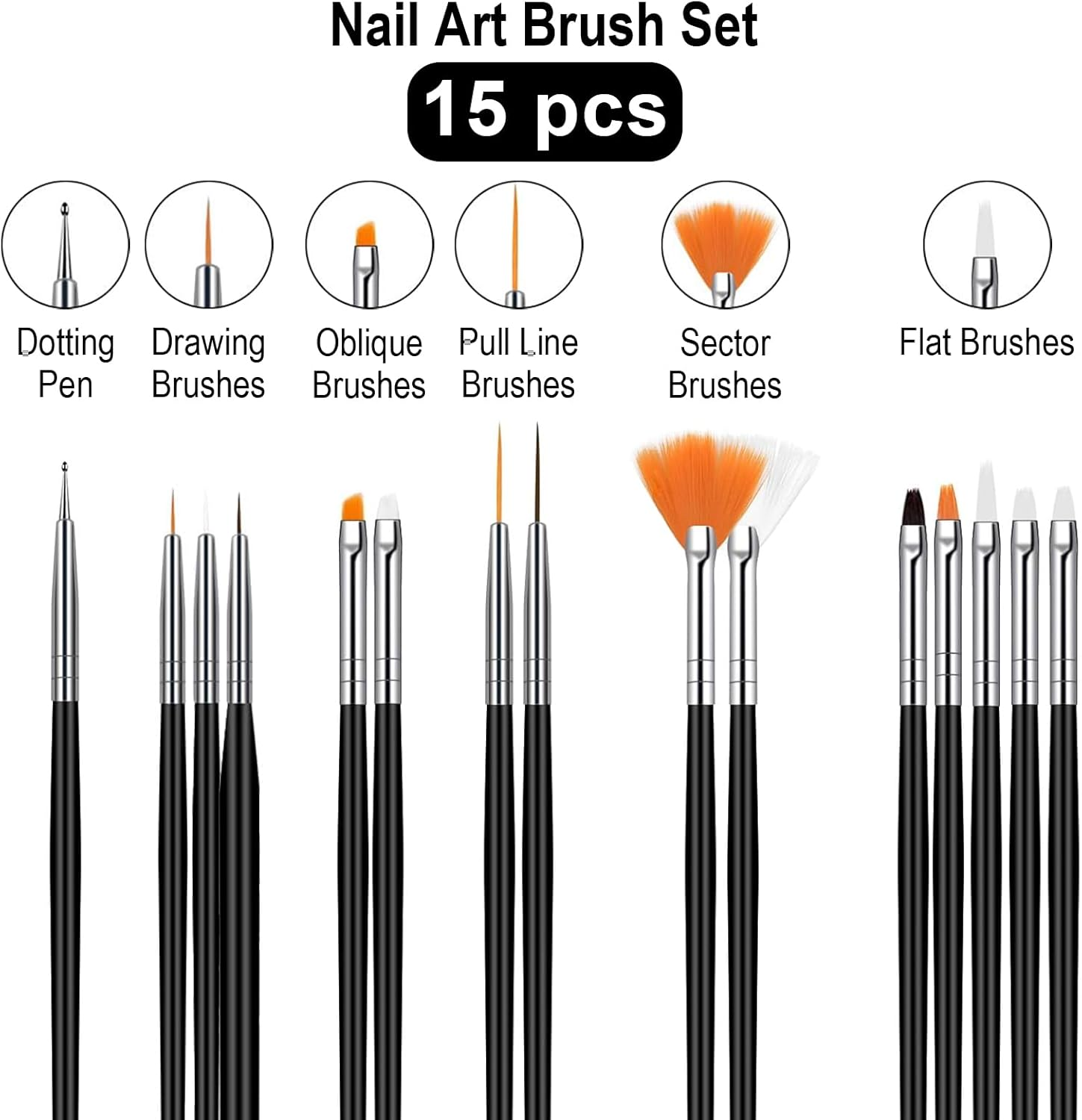 20 Piece Nail Brush Set with Dotting Tool, Nail Art Brush Set for Gel Nails - Professional Nail Design Accessories, Acrylic Brush for Nails, Nail Care Pen & Nail Art Accessories image number 3