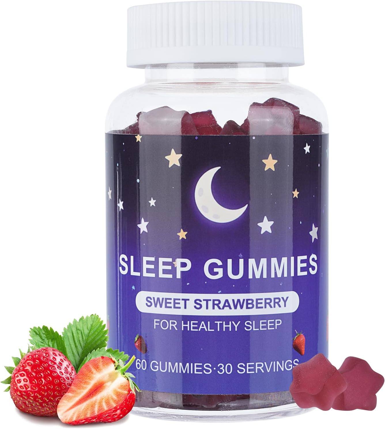Natural Sleep Aid Gummies for Adults-Strawberry Star Gummies, Fruity Flavor, Vegan, Travel-Friendly, Non-Habit Forming- 60 Count image number 1