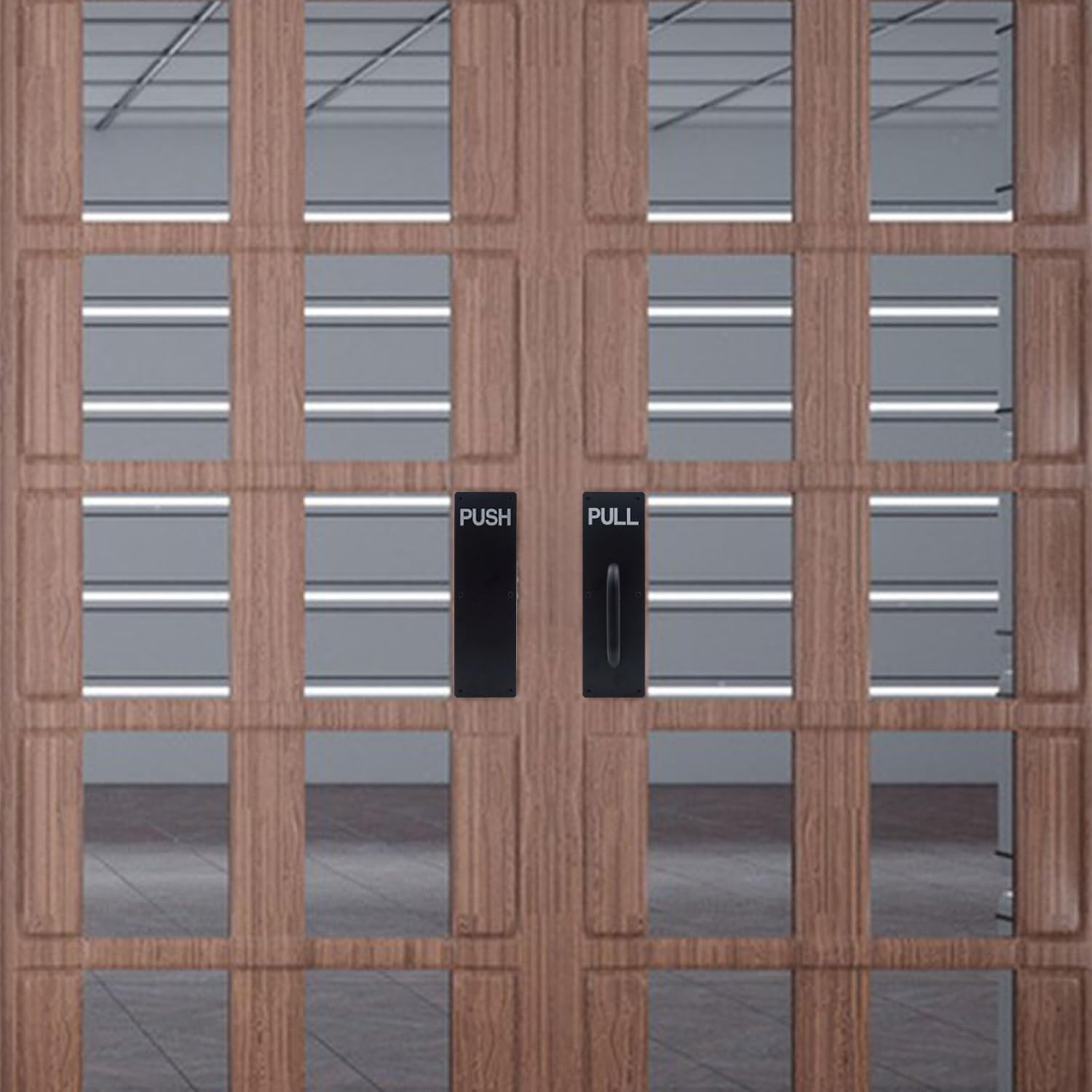 GINZER Push Pull Door Handle Set, Aluminum Alloy Push Pull Plates, Commercial Black Heavy Duty Sliding Door Handles 300 X 100 Mm, Perfect for Garage Restaurant & Business Place image number 5