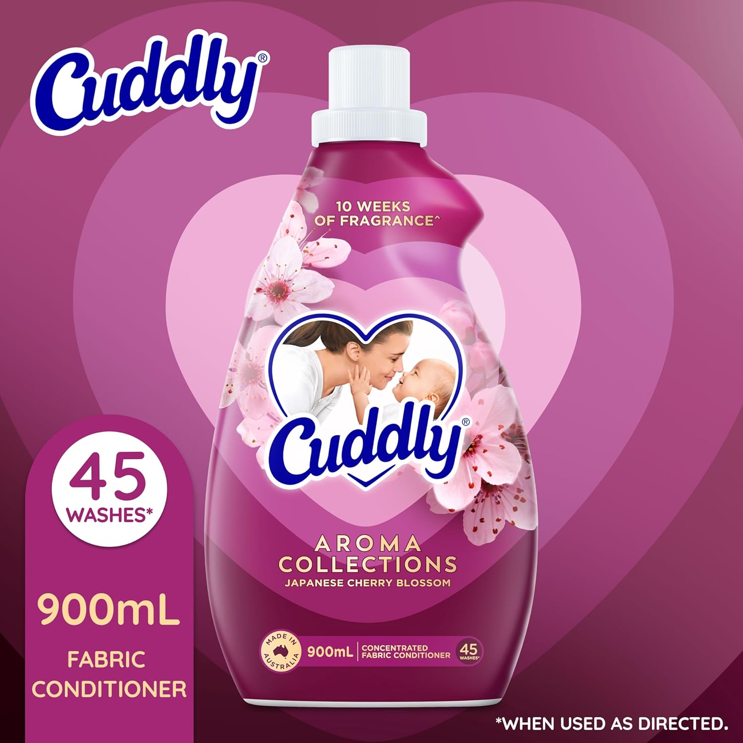 Cuddly Concentrate Liquid Fabric Softener Conditioner, 900Ml, 45 Washes, Japanese Cherry Blossom, Long Lasting Fragrance image number 1
