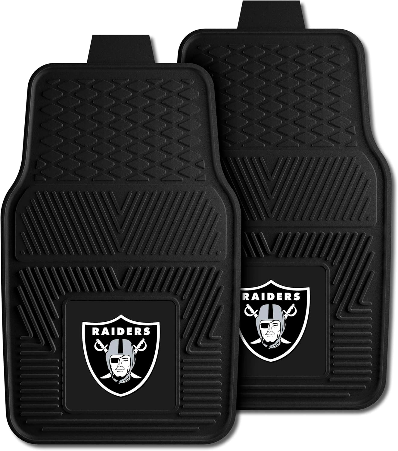 FANMATS 8774 Las Vegas Raiders 2-Piece Heavy Duty Vinyl Car Mat Set, Front Row Floor Mats, All Weather Protection, Universal Fit, Deep Resevoir Design image number 4