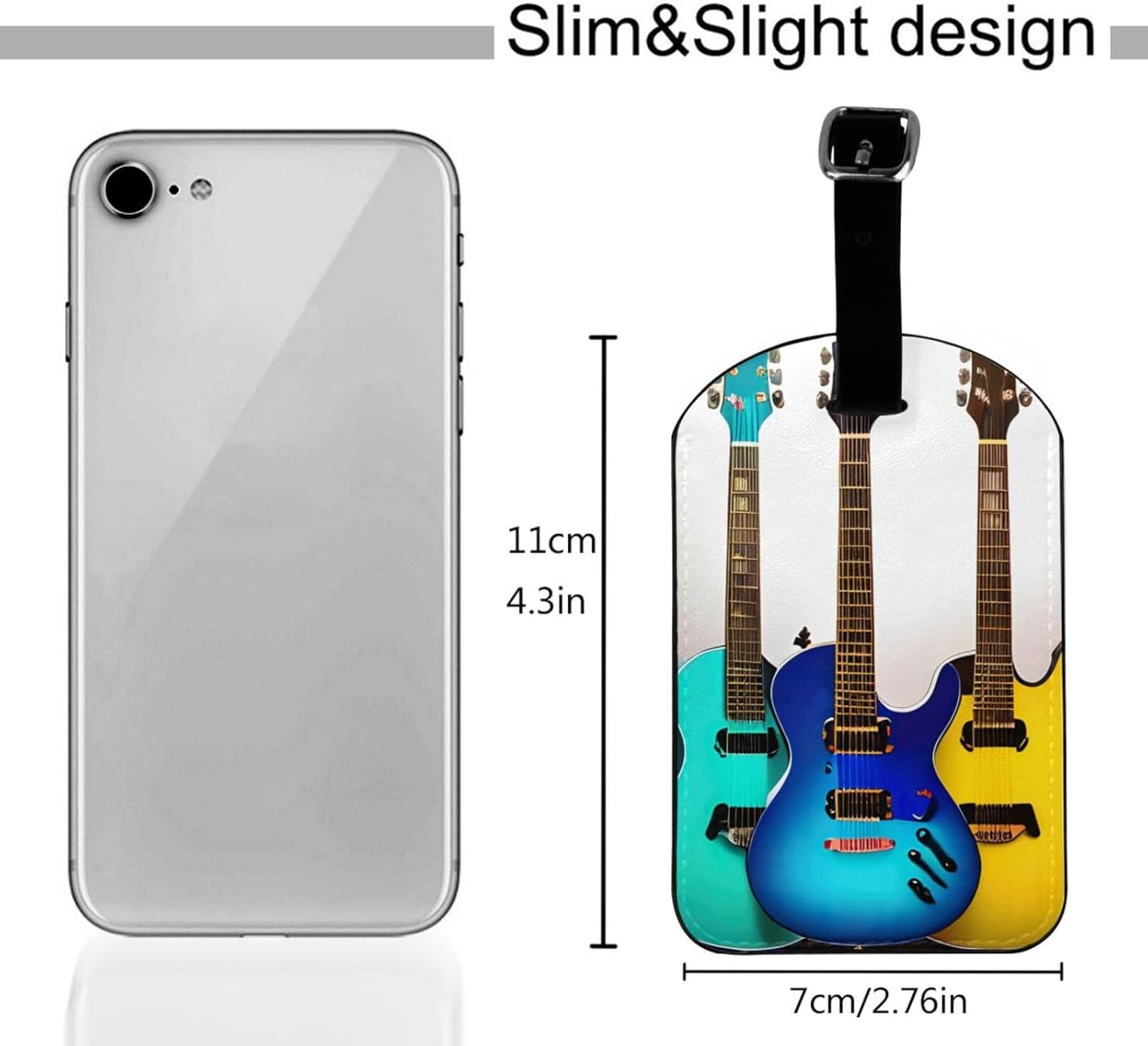 Colorful Guitars Print Elegant Tag Stylish Tag Luggage Tag 4.3 X 2.76 Inch for Suitcases Travel Bags image number 5