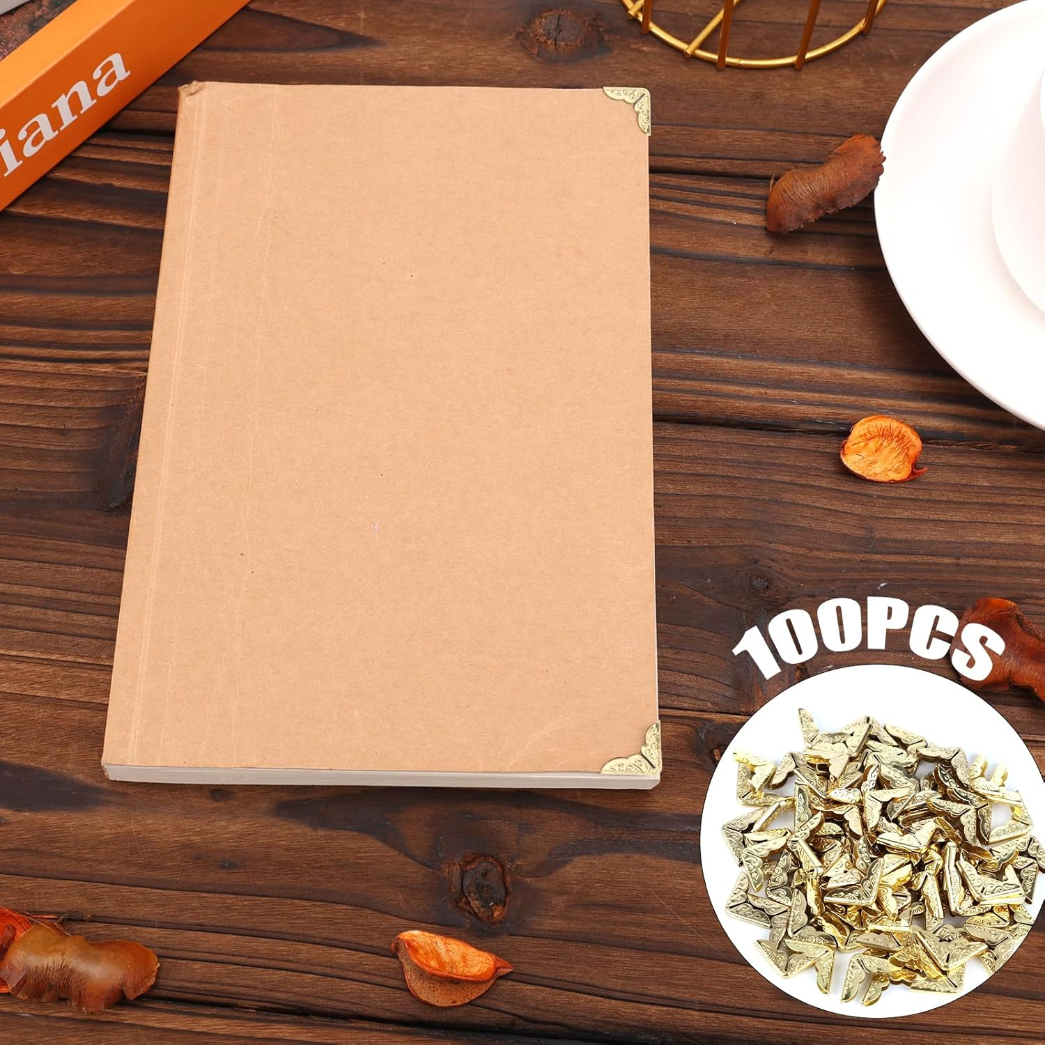100Pcs Metal Book Corner Protectors, Vintage Book Corner Covers Decorative Paperback Book Edge Protector for Photo Album Notebook Scrapbook Menu File Folder (Gold) image number 6