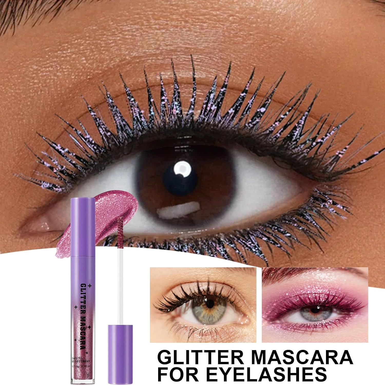 Glitter Mascara for Women | Waterproof Mascara | Waterproof Lengthening Curling Smudge-Proof Eyelash Makeup for Women Wedding Date Travel Party Night-Out - 02Silvery image number 2