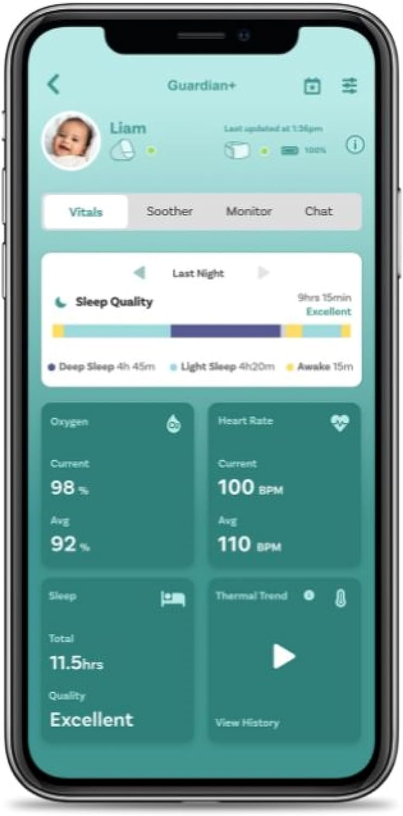 Oricom OBHGPLUS Guardian plus Wearable Baby Sleep Tracker and Smart Soother - Wear Ankle, Heart Rate, Blood Oxygen, Body Temperature, Soft Fabric Strap, Rechargeable, Two Way Communication image number 3