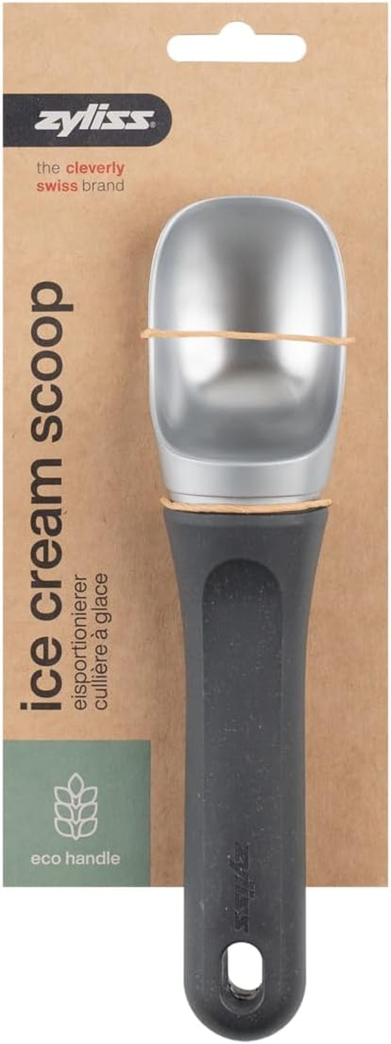 Zyliss Ice Cream Scoop - Sturdy Metal Blade with Sharp Sculpted Edges for Hard Ice Cream, Sorbet, Gelato, or Frozen Yogurt. Non-Slip Ergonomic Handle with UV Coating, BPA Free, Grey image number 4