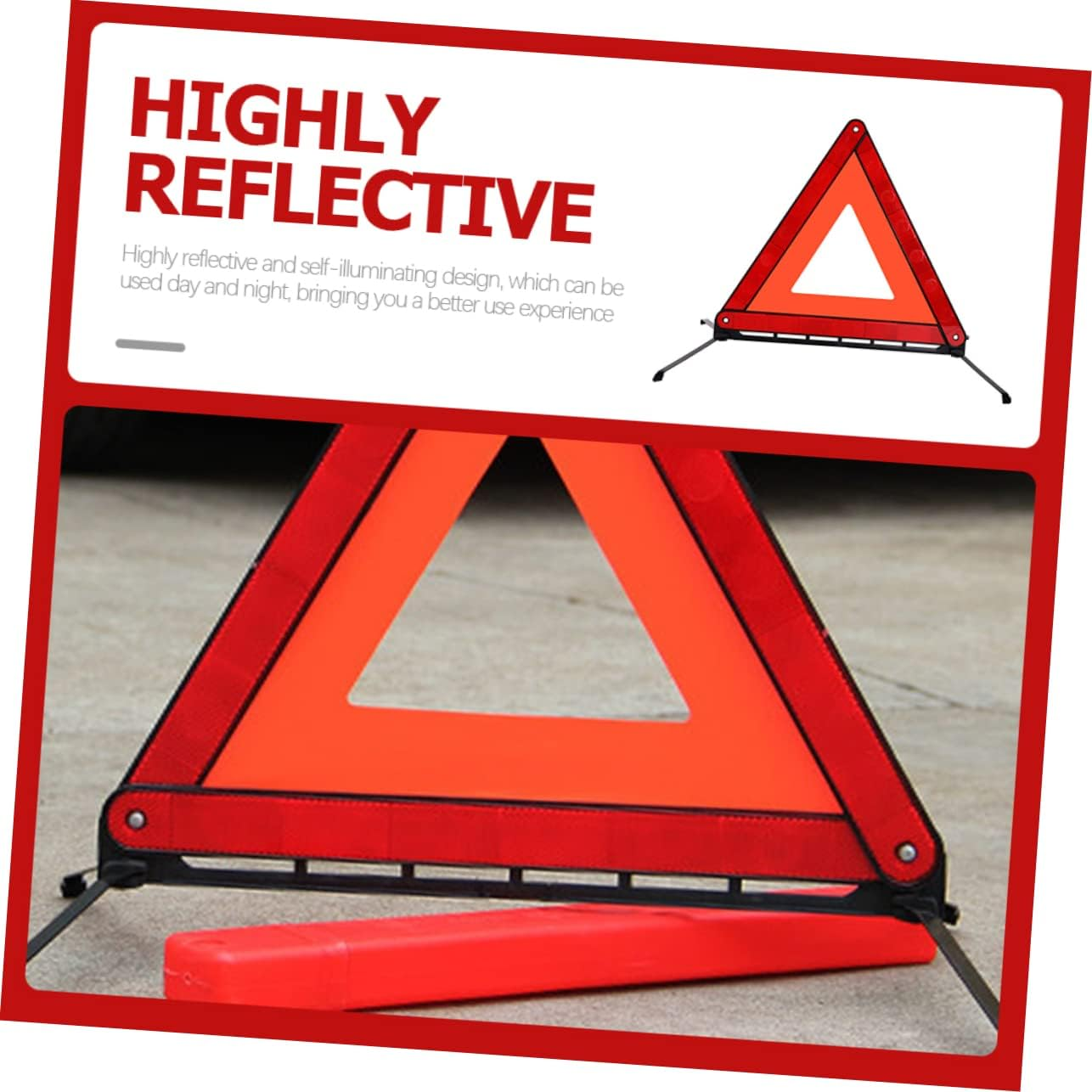 Foldable Reflective Emergency Warning Triangle Road Trip Safety Triangle for Adults Car Warning Sign Tripod Base image number 4
