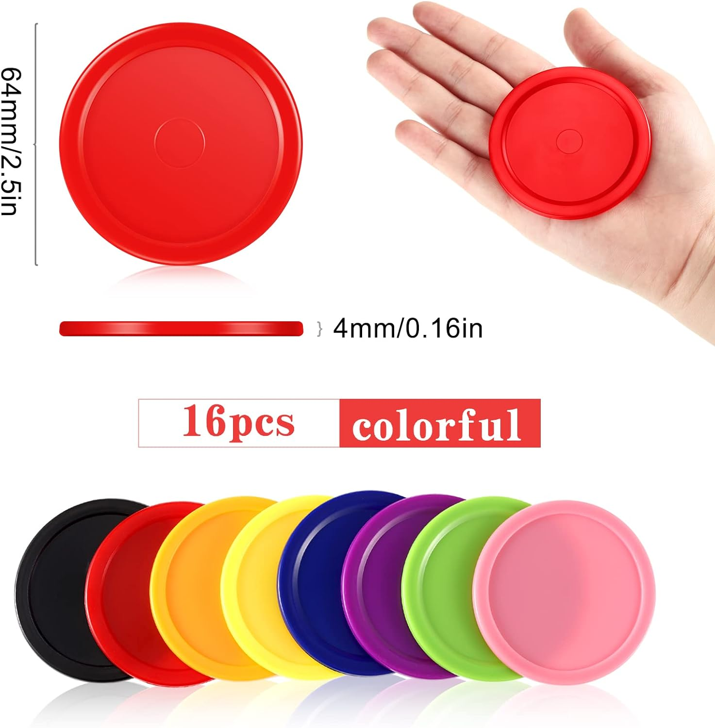 Skylety 16 Pieces Home Hockey Pucks 2.5 Inch Red Replacement round Hockey Pucks Multicolors for Game Tables Equipment Accessories image number 2