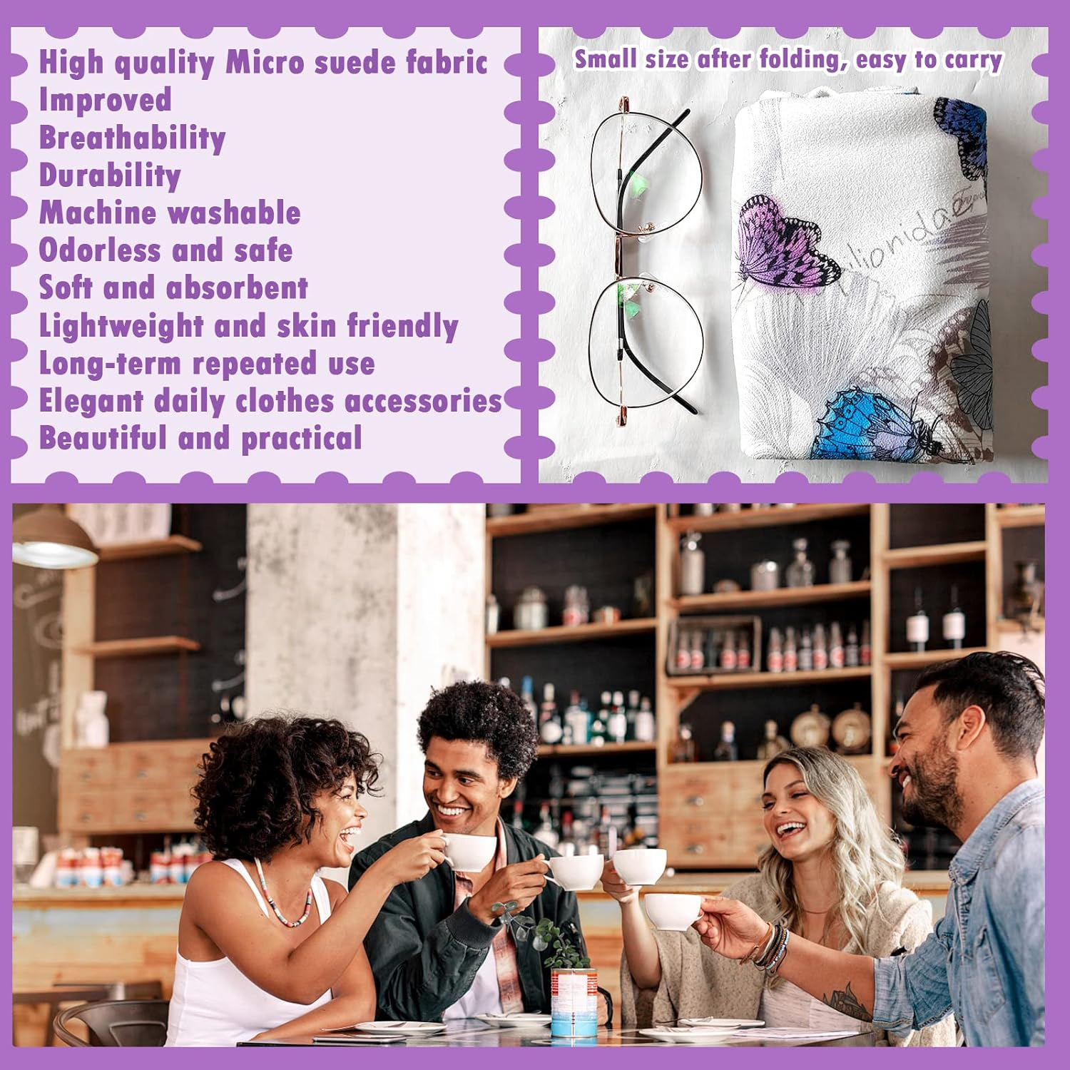 VOPHIA 2 Pack Women Bib Dining Scarf Washable Microsuede Food Clothing Protectors Floral Dining Mouth Towel Scarf image number 3