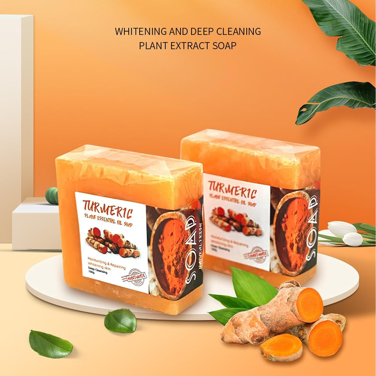 Lemon Turmeric and Kojic Acid Soap Bar -100G, Skin Brightening, Natural Granular Formula (3Pcs) image number 4