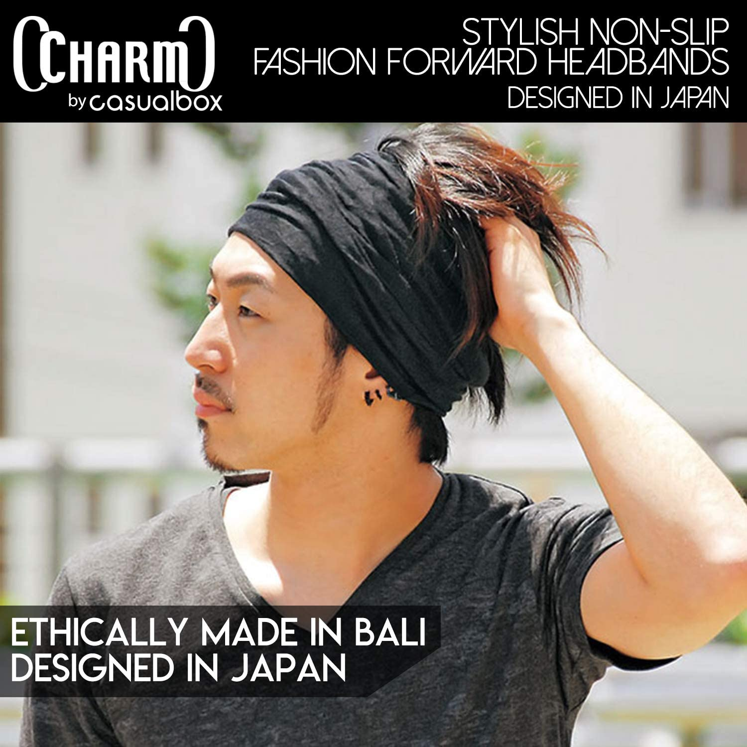 CHARM Mens Bandana Head Wrap - Womens Elastic Headband Japanese Long Hair Dreads