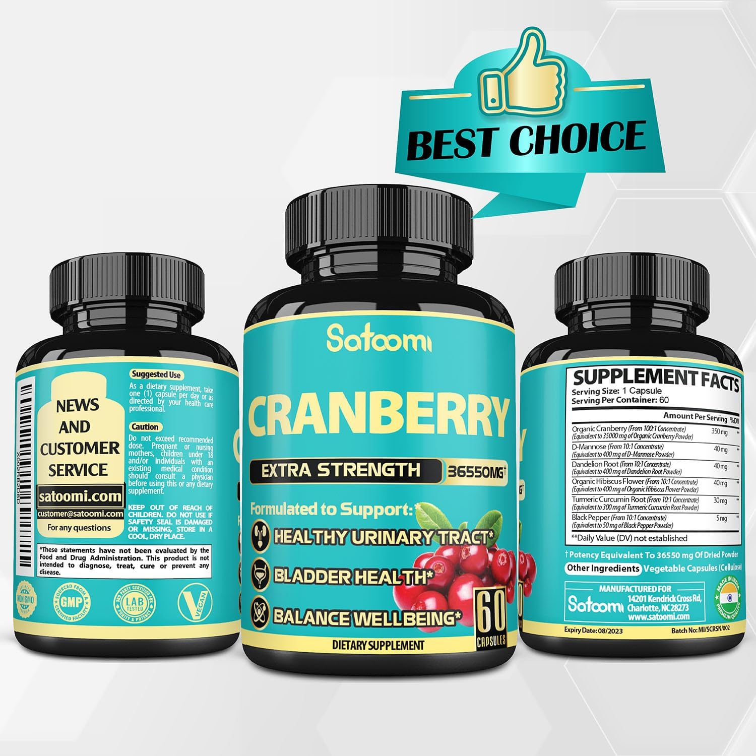 2 Packs 60 Caps Cranberry Supplement for Women - Equivalent to 36550Mg of 6 Herbs - with D-Mannose, Turmeric & More - UTI, Immune, Digestion Support - for 4-Month Supply image number 5