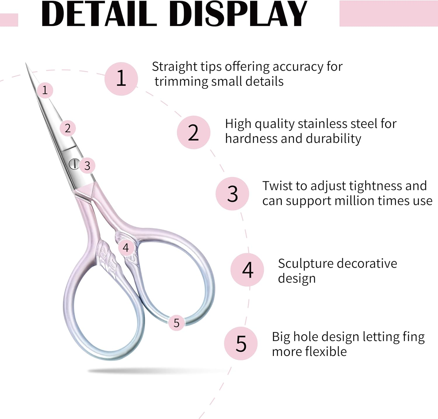 2 Pcs Eyebrow Scissors for Women, Professional Grooming Mini Scissors with Stainless Steel Straight Tip, 3.5 Inch Pink Small Scissors Beauty for Facial Hair, Eyebrows, Beard, Ear, Nose, Moustache image number 2