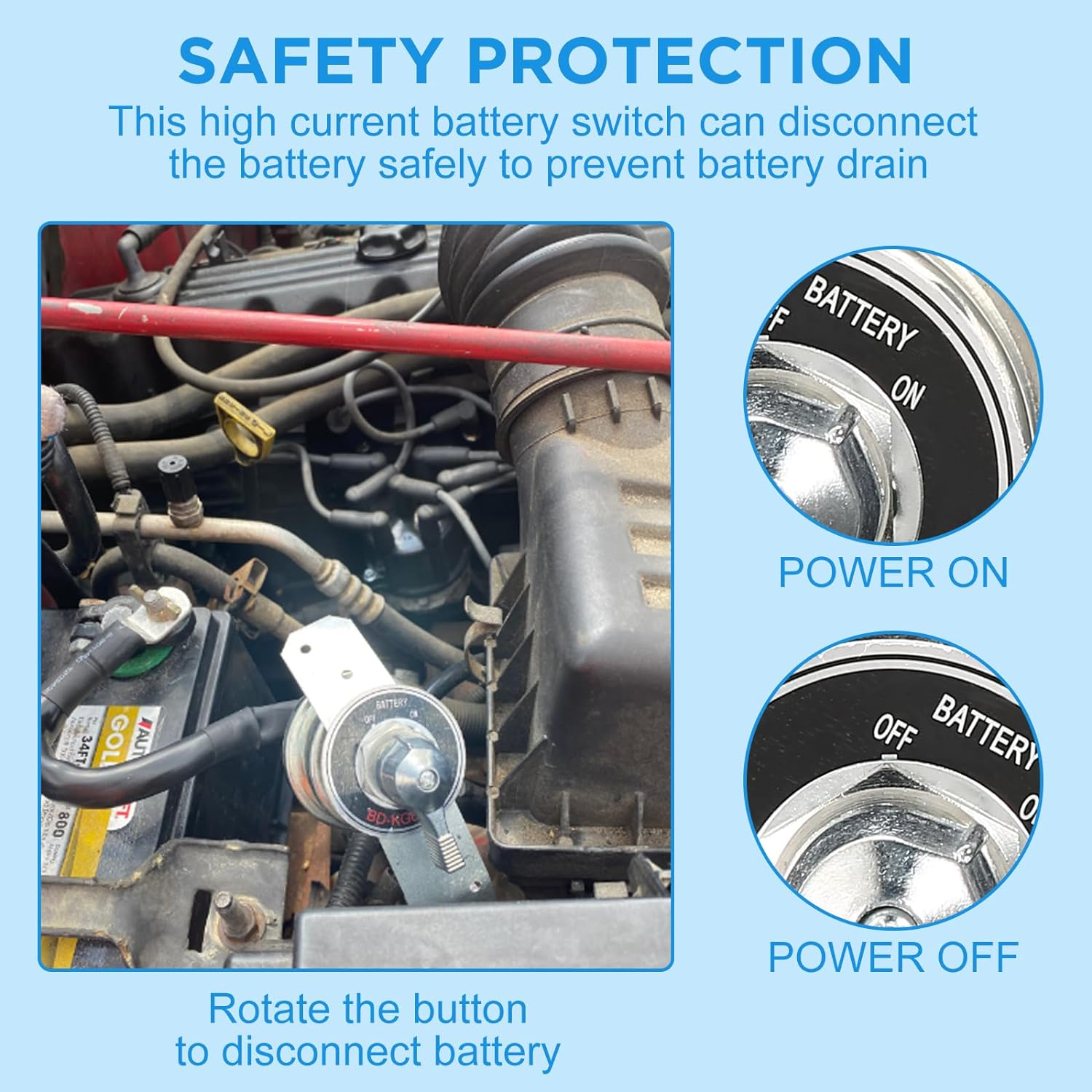 High Current Master Battery Disconnect Switch, 12V-48V Heavy Duty Battery Isolator Switch with Face Plate, 300A Waterproof Marine Battery Shut off Switch for RV Marine Boat Vehicle Truck image number 1