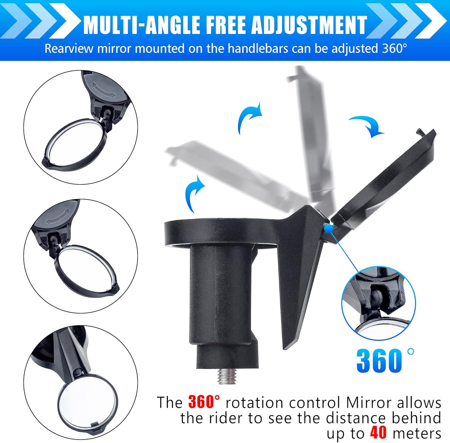 Road Bike Drop Bar Rearview Mirror 2 Pack - Adjustable HD Convex Glass Rear View Mirror for Road Bicycle Mountain Bike Handlebar End image number 2